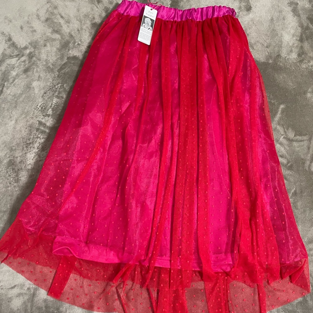 Red tea length tulle skirt